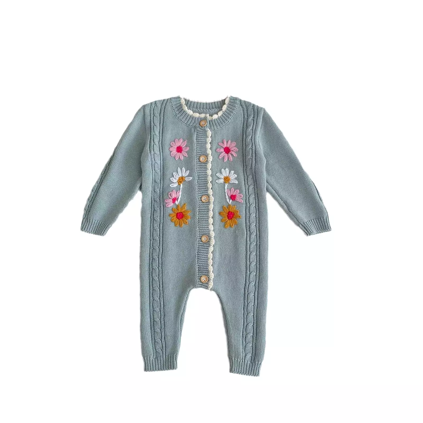 Baby Girls Flower Embroidered Jumpsuits Wholesale 24011176