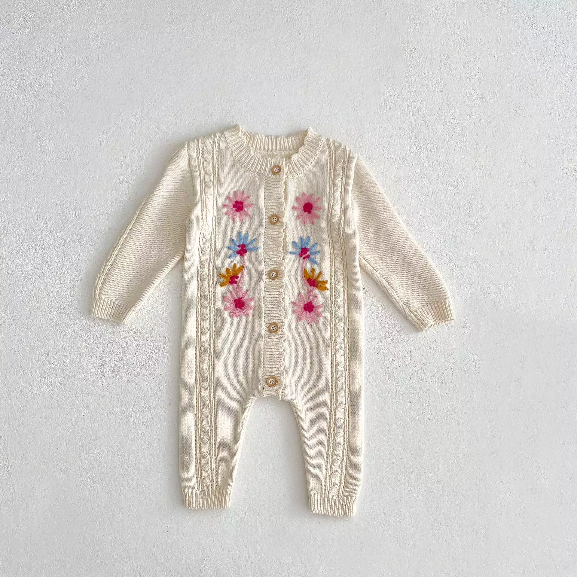 Baby Girls Flower Embroidered Jumpsuits Wholesale 24011176