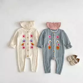 Baby Girls Flower Embroidered Jumpsuits Wholesale 24011176