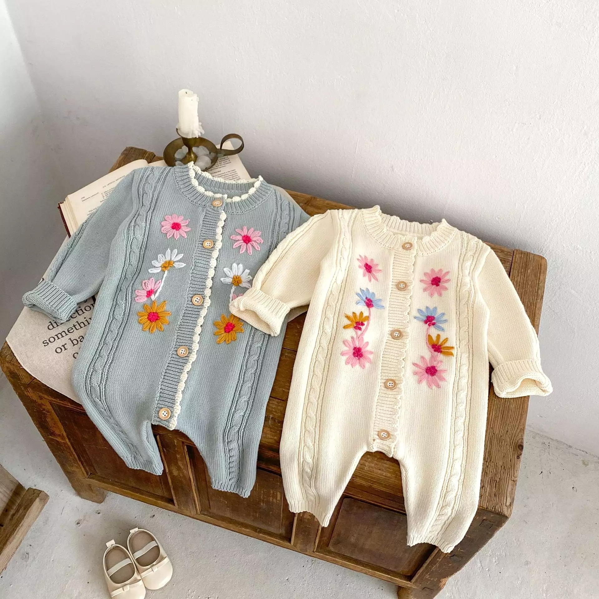 Baby Girls Flower Embroidered Jumpsuits Wholesale 24011176