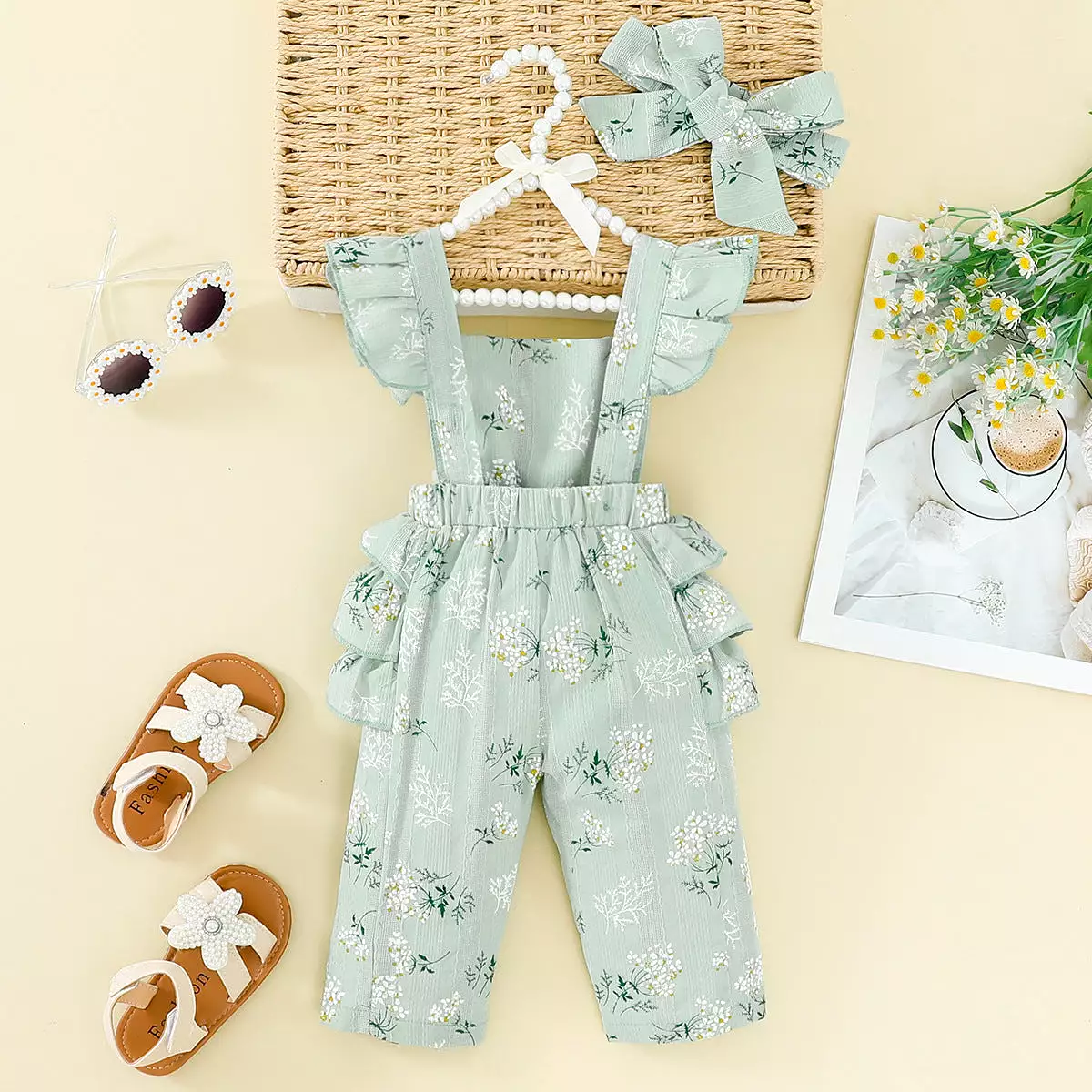 Baby Girls Flower Print Jumpsuits Wholesale 20240410