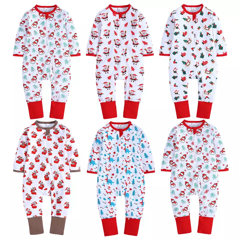 Baby Kid Girls Boys Color-blocking Cartoon Print Christmas Jumpsuits Wholesale 23101510