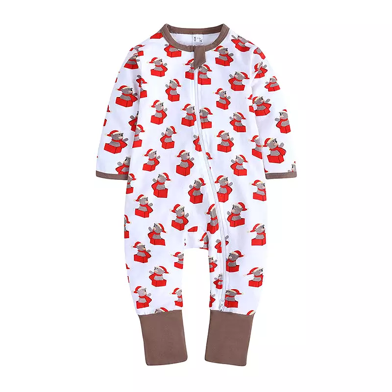 Baby Kid Girls Boys Color-blocking Cartoon Print Christmas Jumpsuits Wholesale 23101510