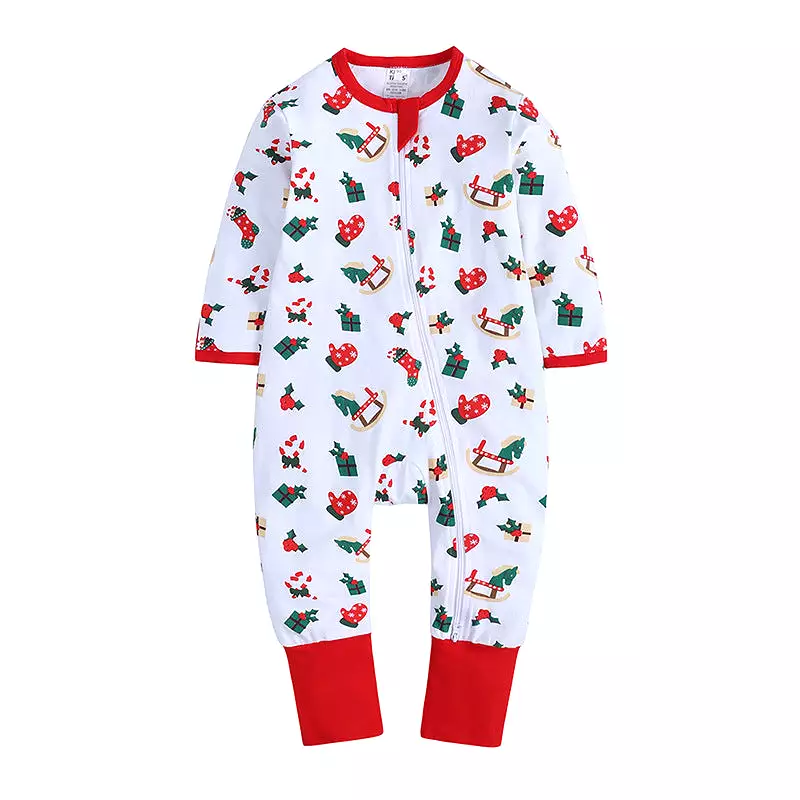 Baby Kid Girls Boys Color-blocking Cartoon Print Christmas Jumpsuits Wholesale 23101510