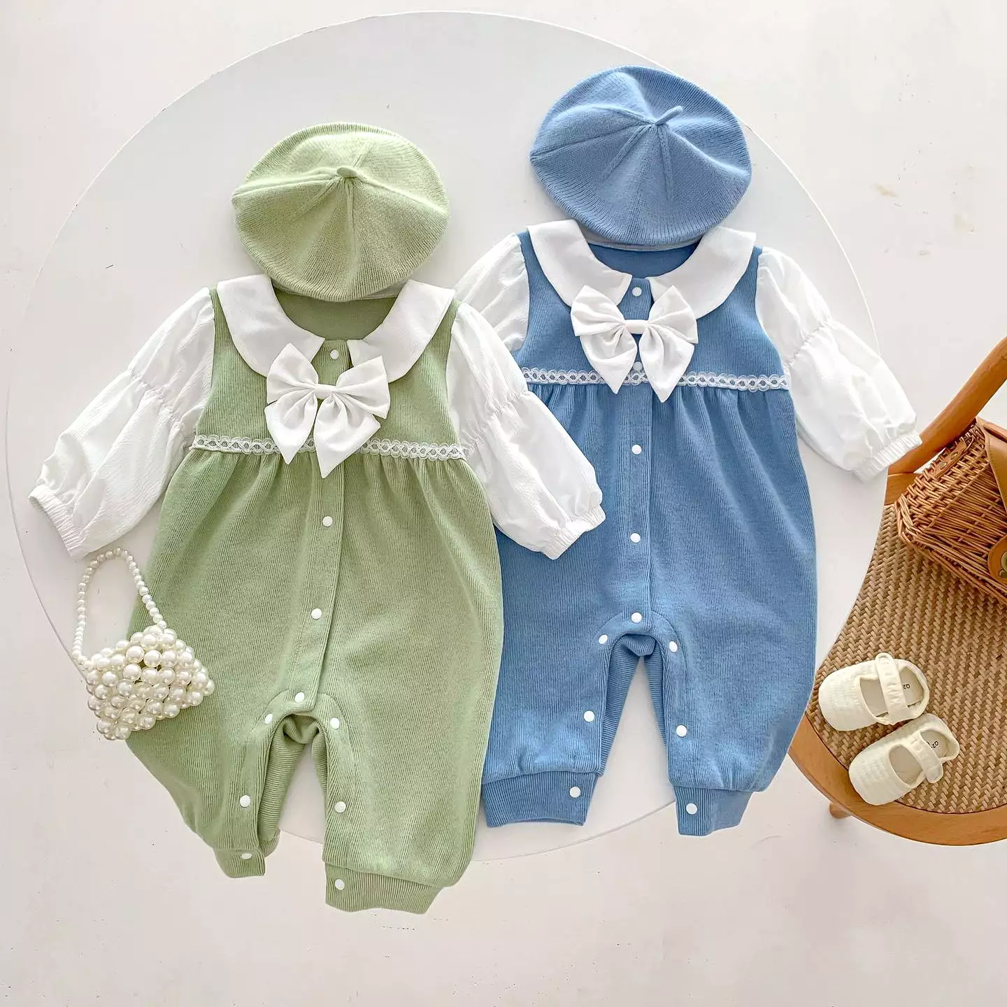 Baby Kid Girls Color-blocking Bow Jumpsuits Wholesale 23101942