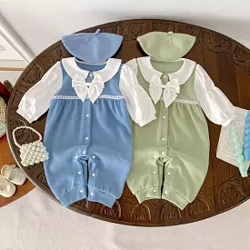 Baby Kid Girls Color-blocking Bow Jumpsuits Wholesale 23101942