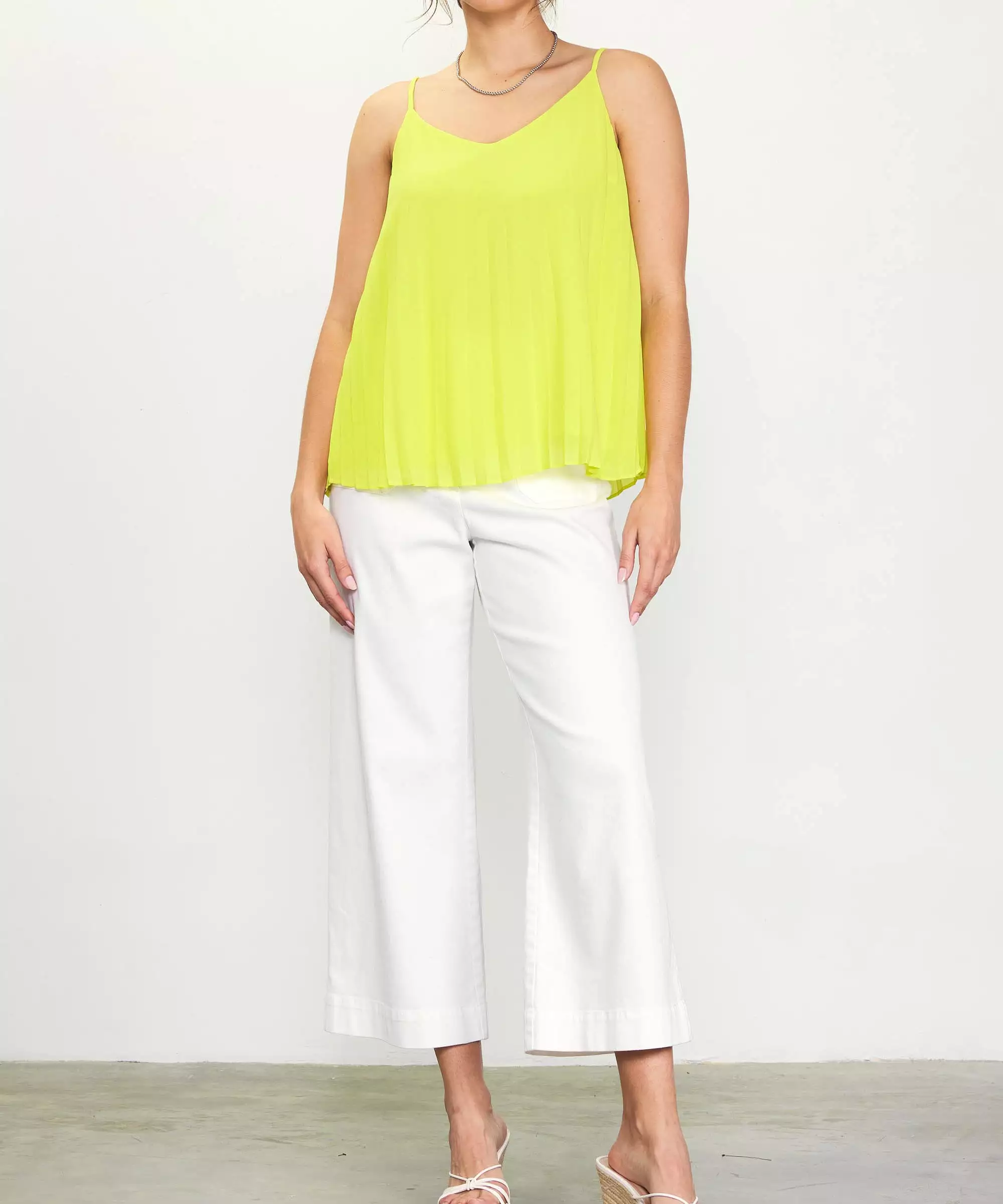 Back Strap Detail Pleated Cami Top - Lime Yellow