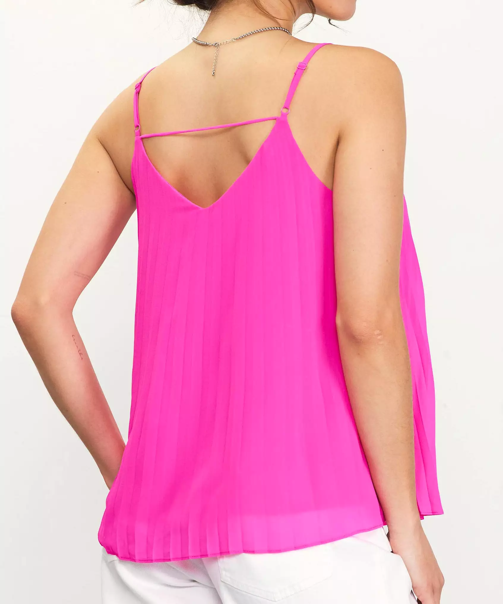 Back Strap Detail Pleated Cami Top - Pretty In Pink