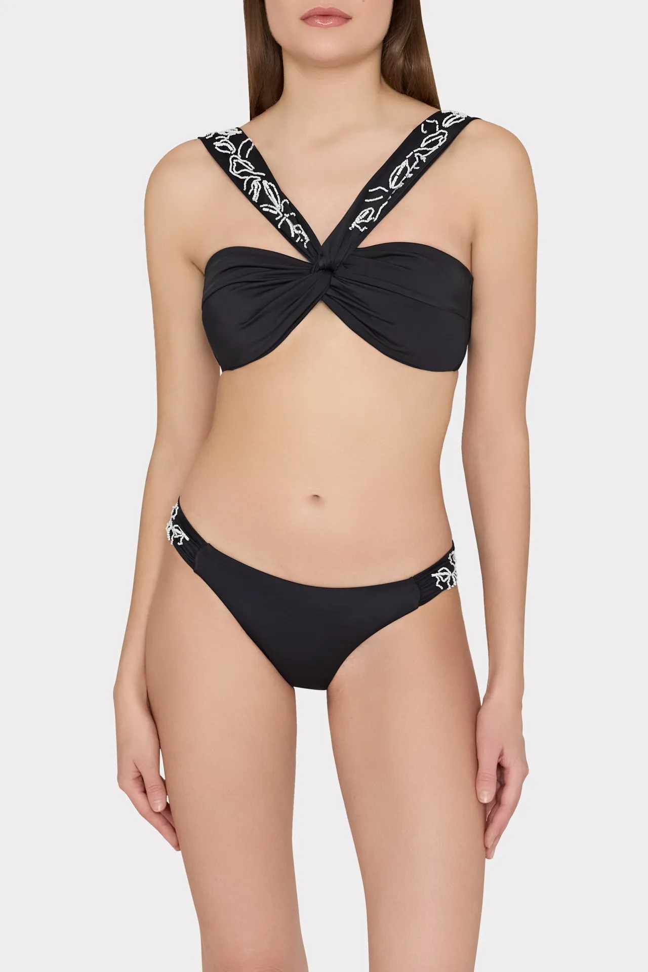 Beaded Applique Shoulder Draped Bikini Top