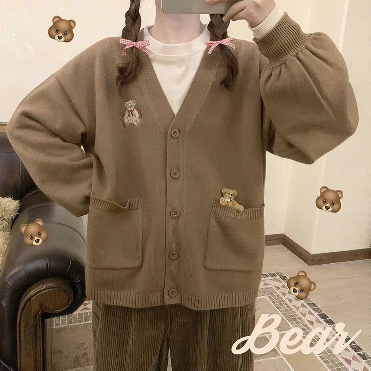 Bear embroidery cardigan sweater