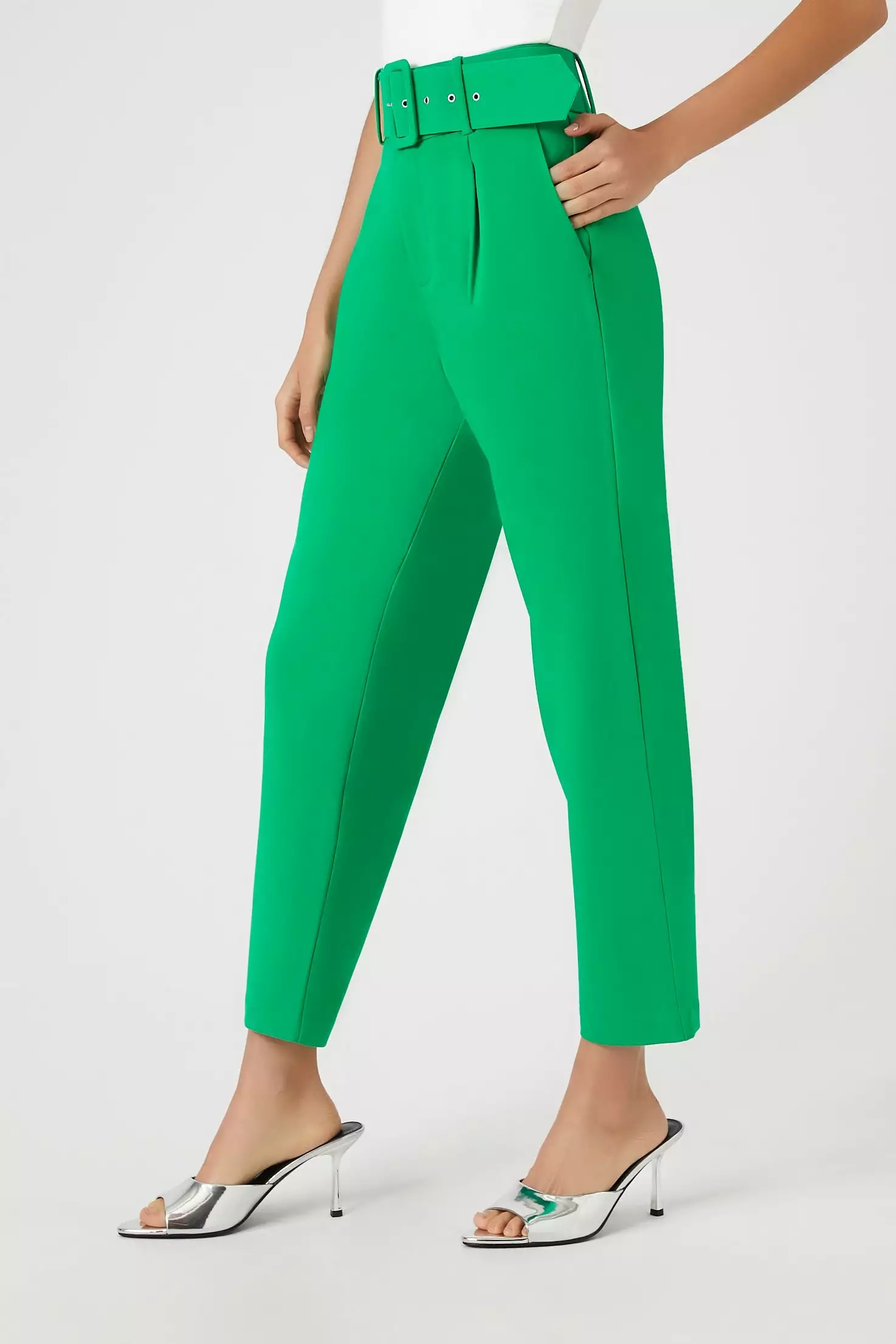 Belted Straight-Leg Ankle Pants