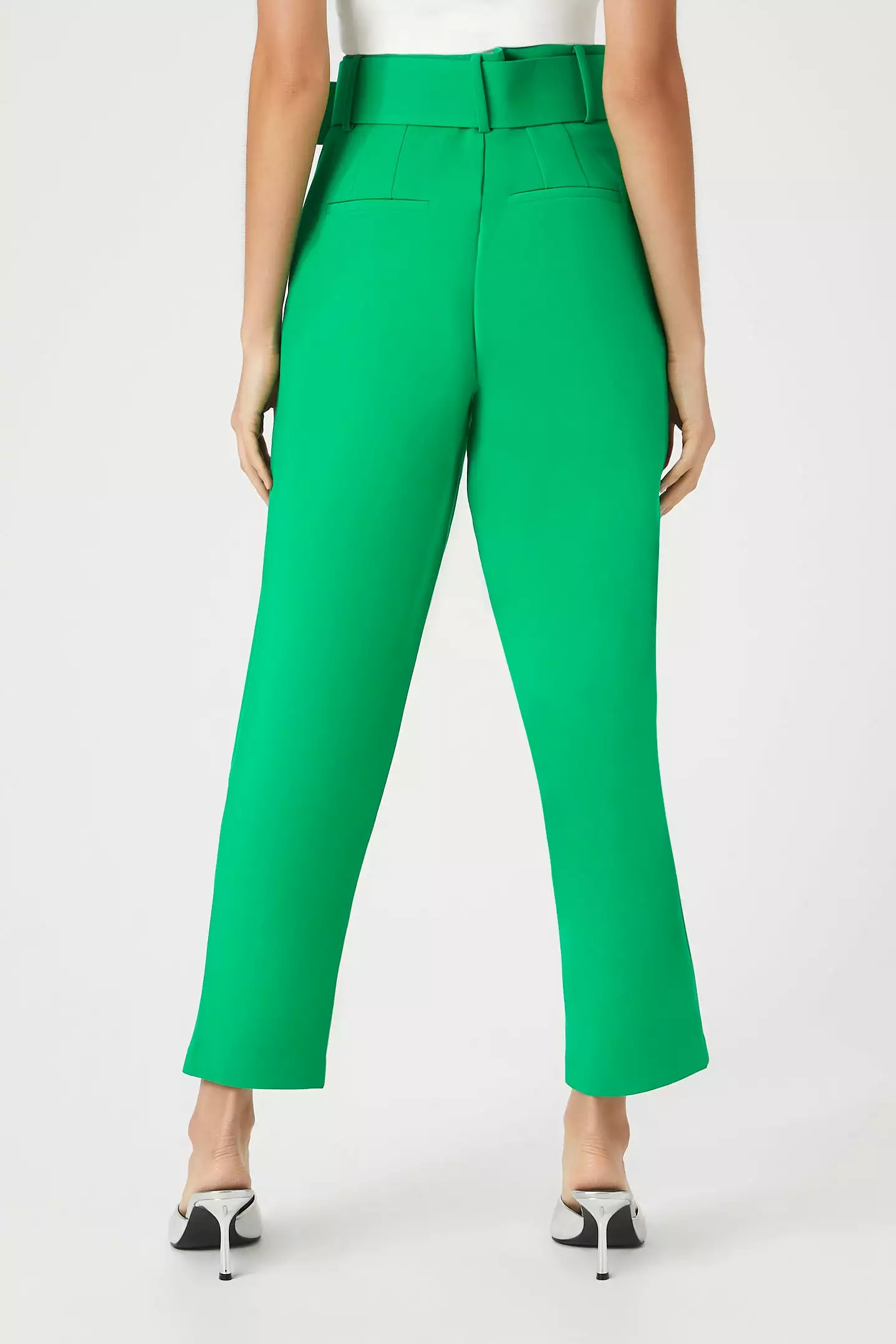 Belted Straight-Leg Ankle Pants