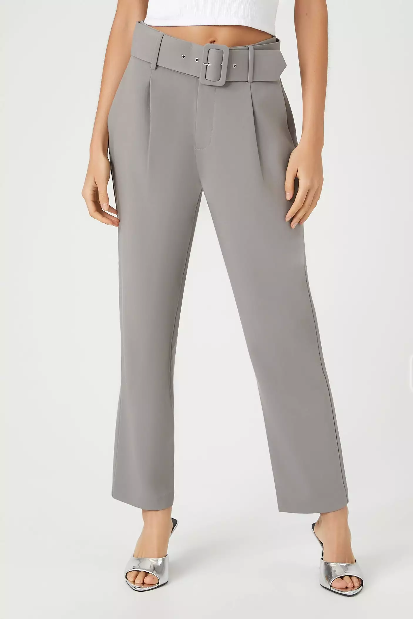 Belted Straight-Leg Ankle Pants