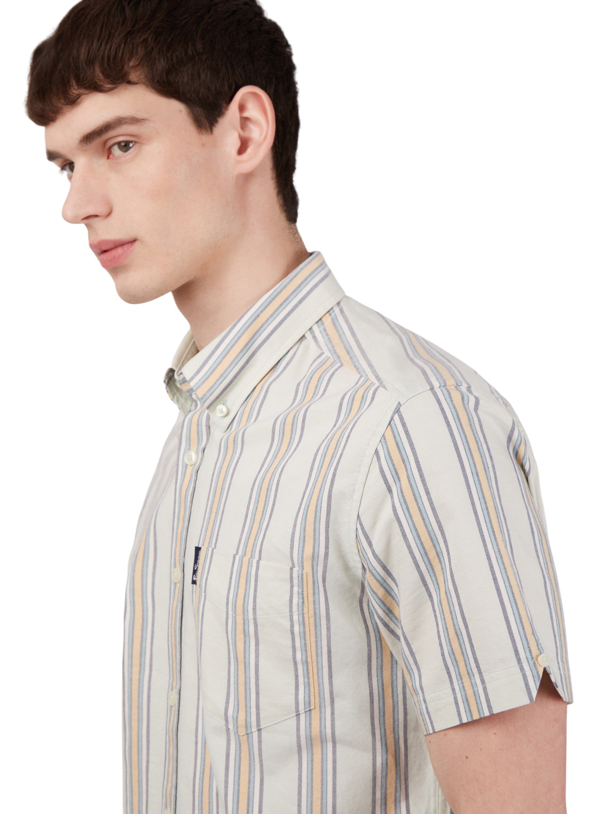 Ben Sherman Mens Block Stripe Oxford Shirt - Short Sleeved