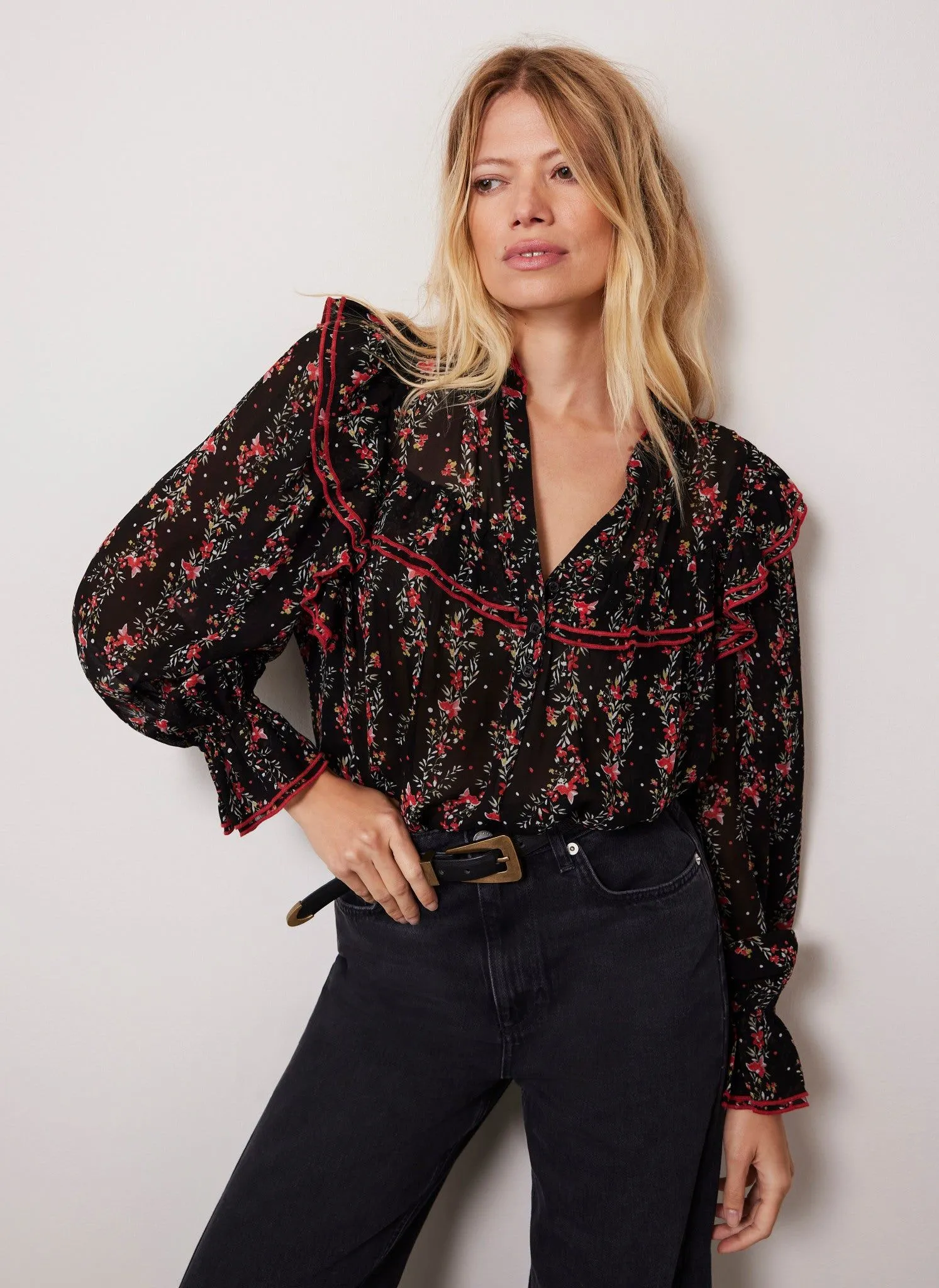 Black Floral Print Blouse