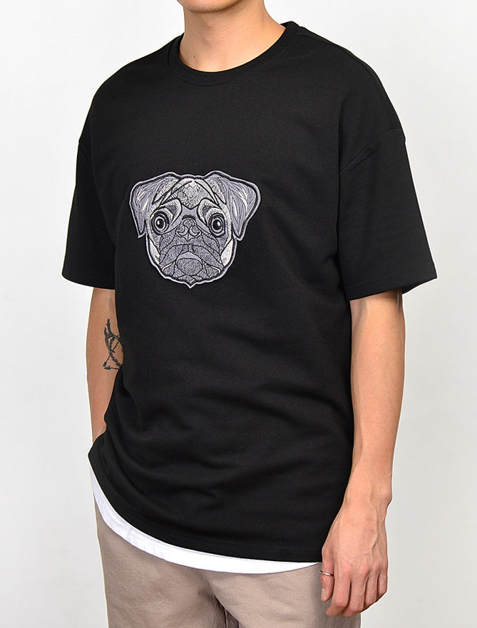 Black Wappen Bulldog Graphic Short Sleeved Tshirts Mens Loose Fit Tees