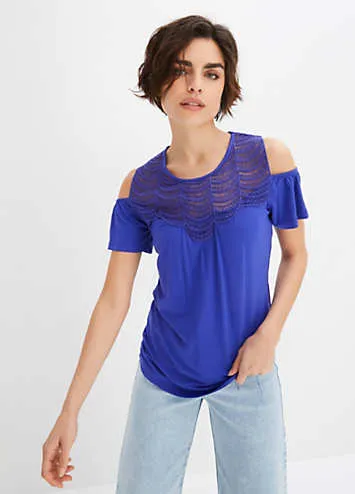 bonprix Cold Shoulder Lace Trim Top | Grattan