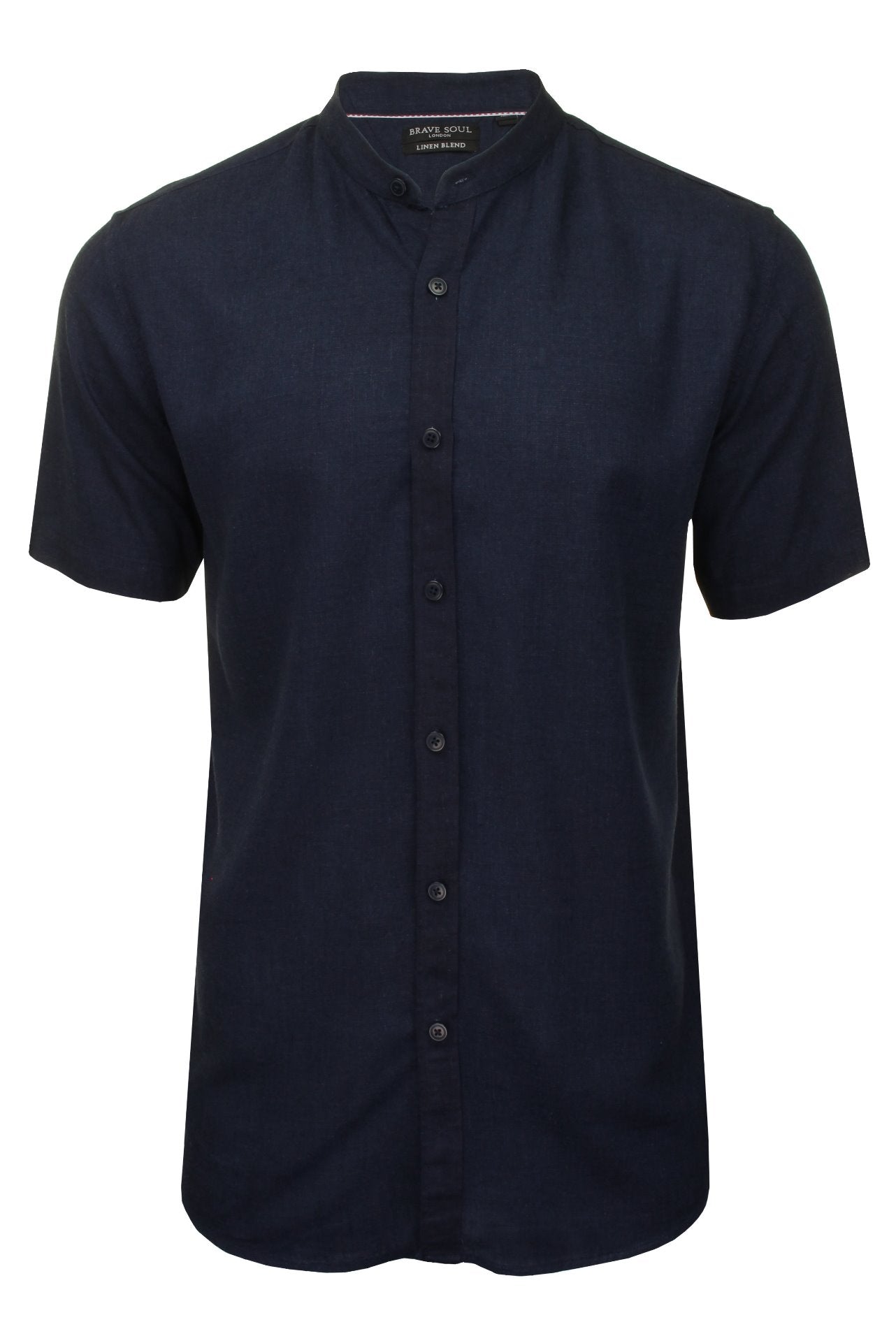 Brave Soul Mens 'Anglo' Linen Mix Grandad Shirt - Short Sleeved