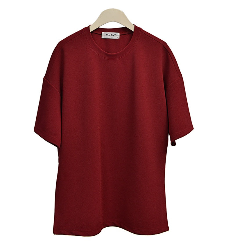 Burgundy Red Short Sleeve Tshirts Mens Loose Fit Tees Solid Plain Tops