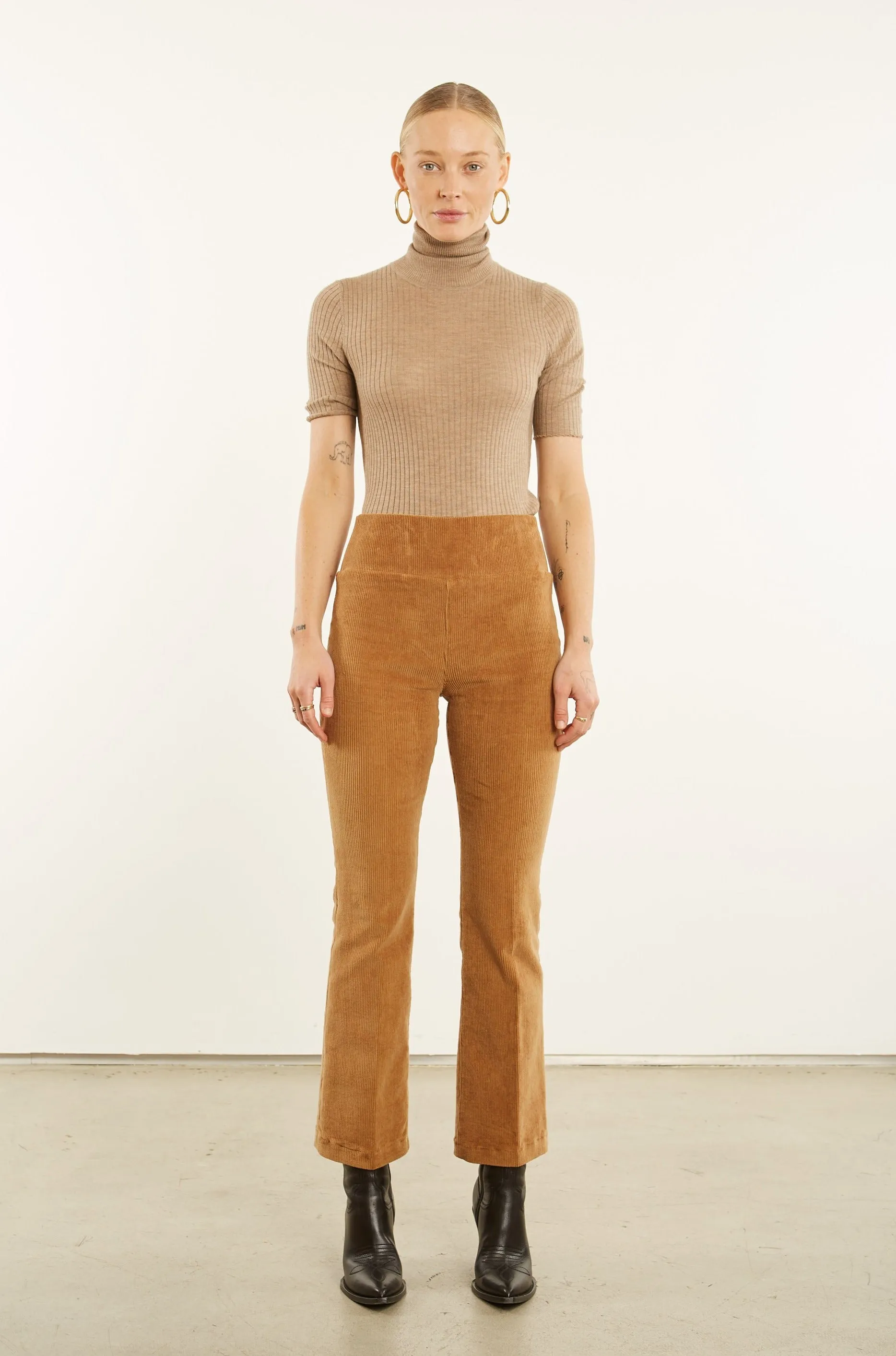 Camel Corduroy Ankle Flare Pants