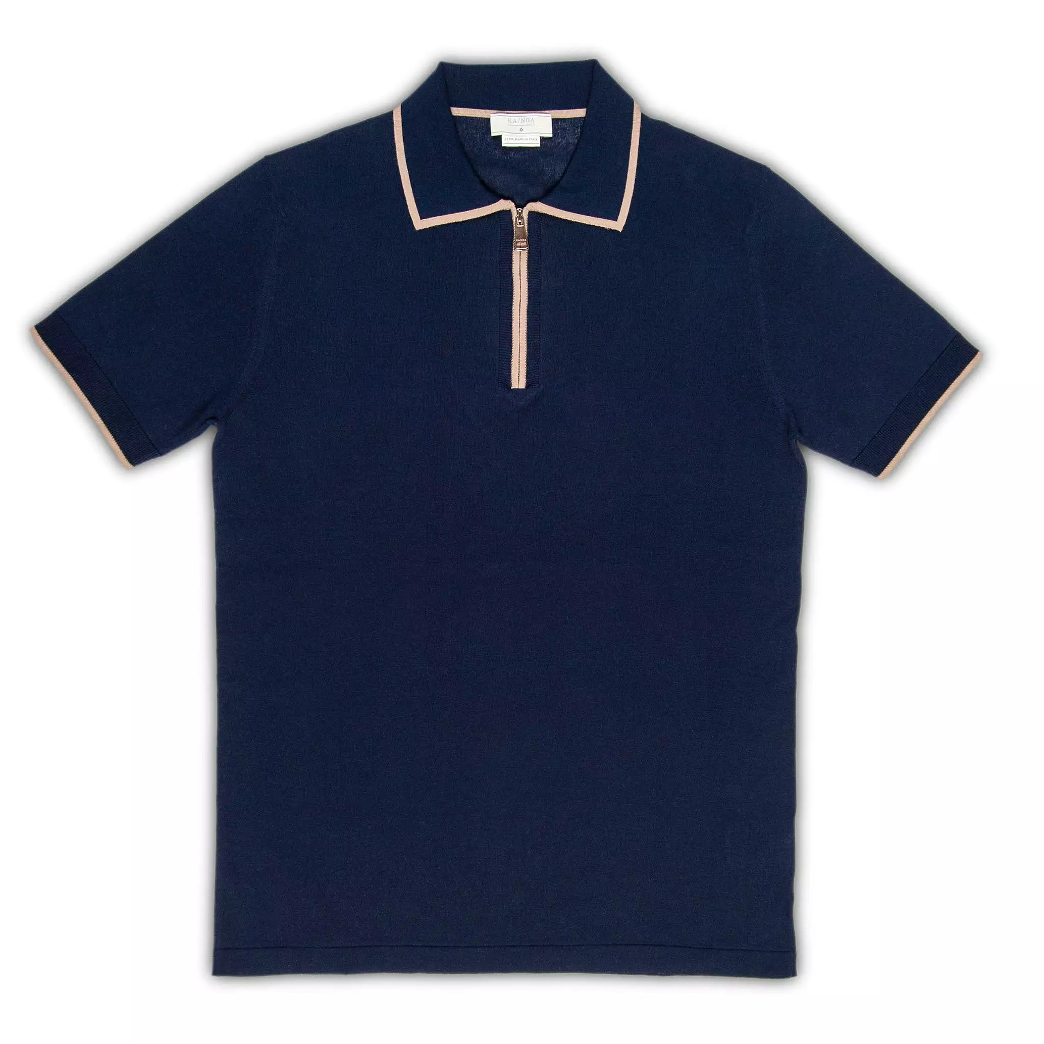 Canut short-sleeved knitted zipped polo in compact cotton