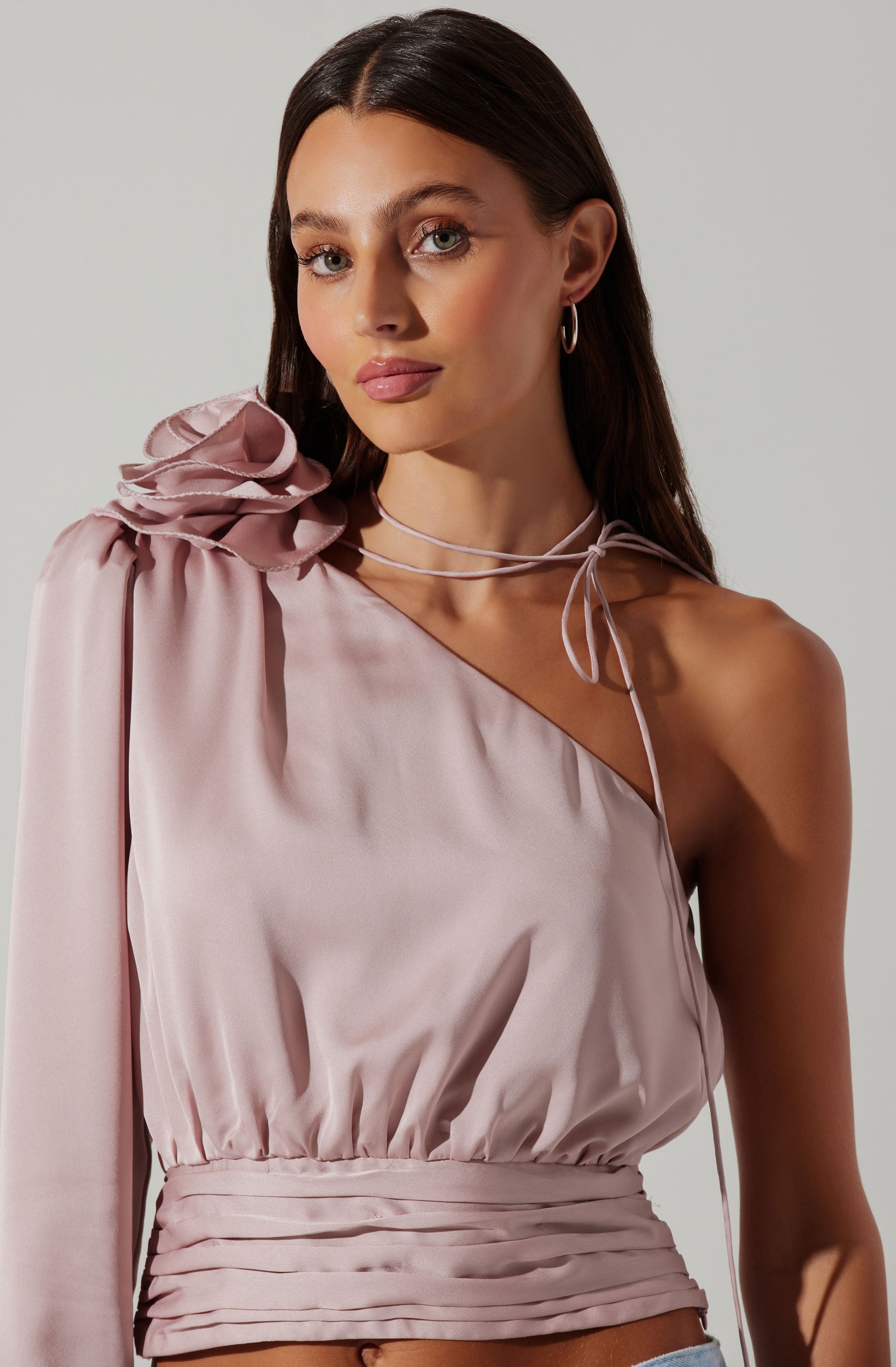 Carmelita Satin One Shoulder Corsage Top