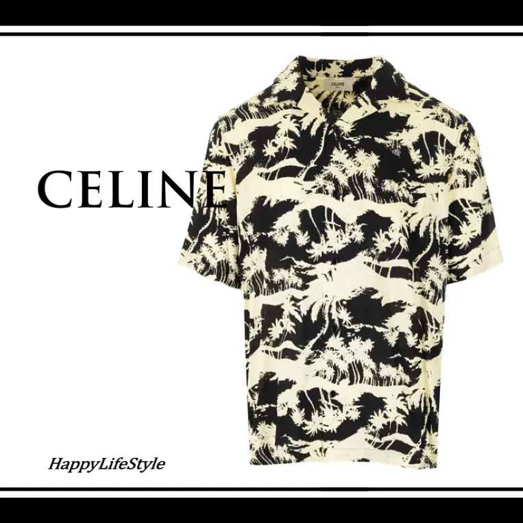 CELINE  |Tropical Patterns Bi-color Short Sleeves Luxury Shirts