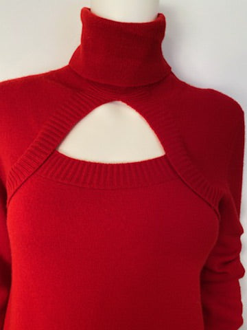 Chanel 06A 2006 Fall Red Wool Keyhole Bolero Sweater US 4/6/8