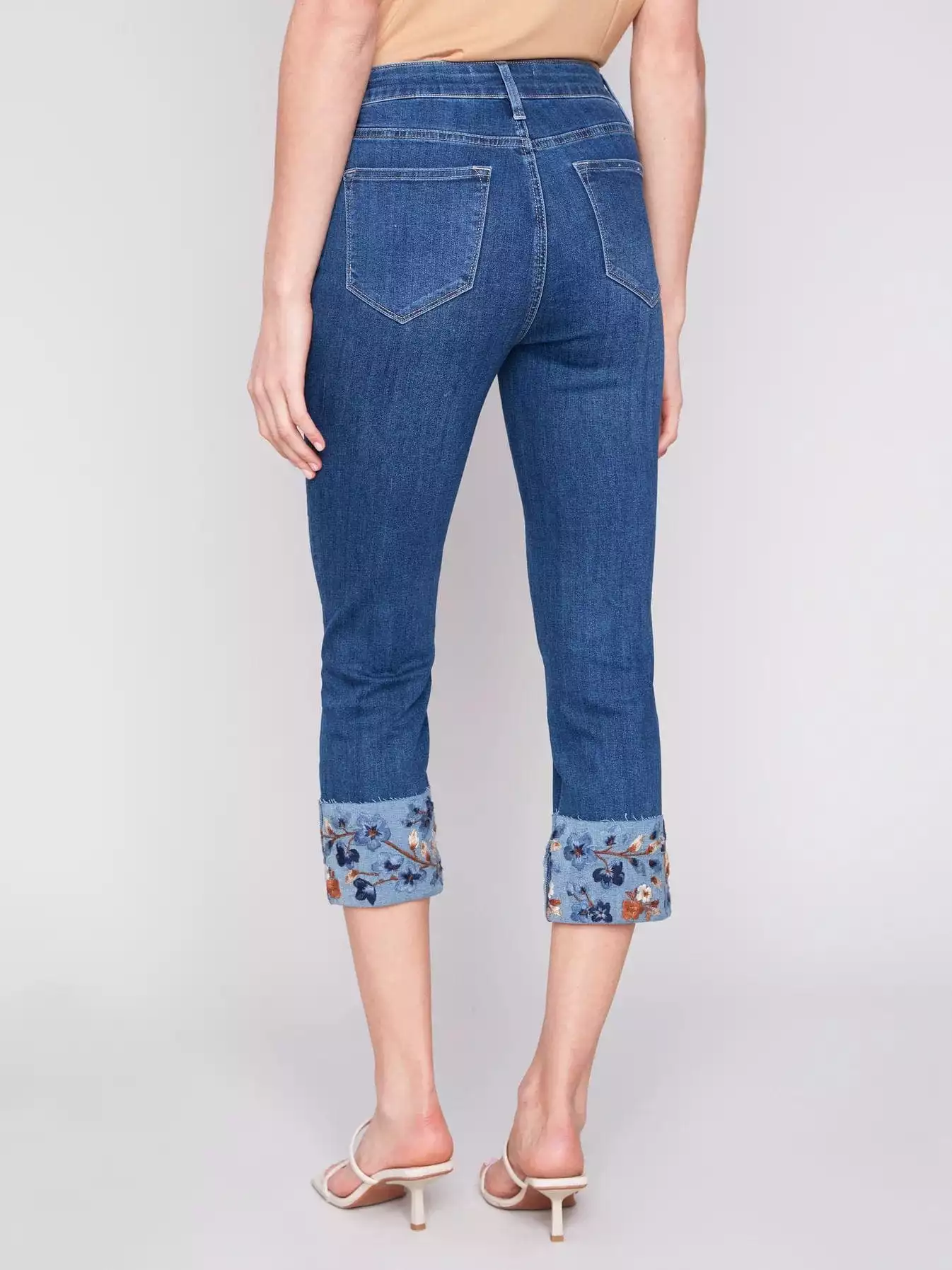 Charlie B Indigo Embroidered Cuffed Ankle Pants - C5473 431A