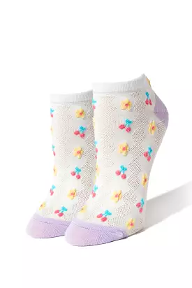 Cherry & Flower Print Ankle Socks