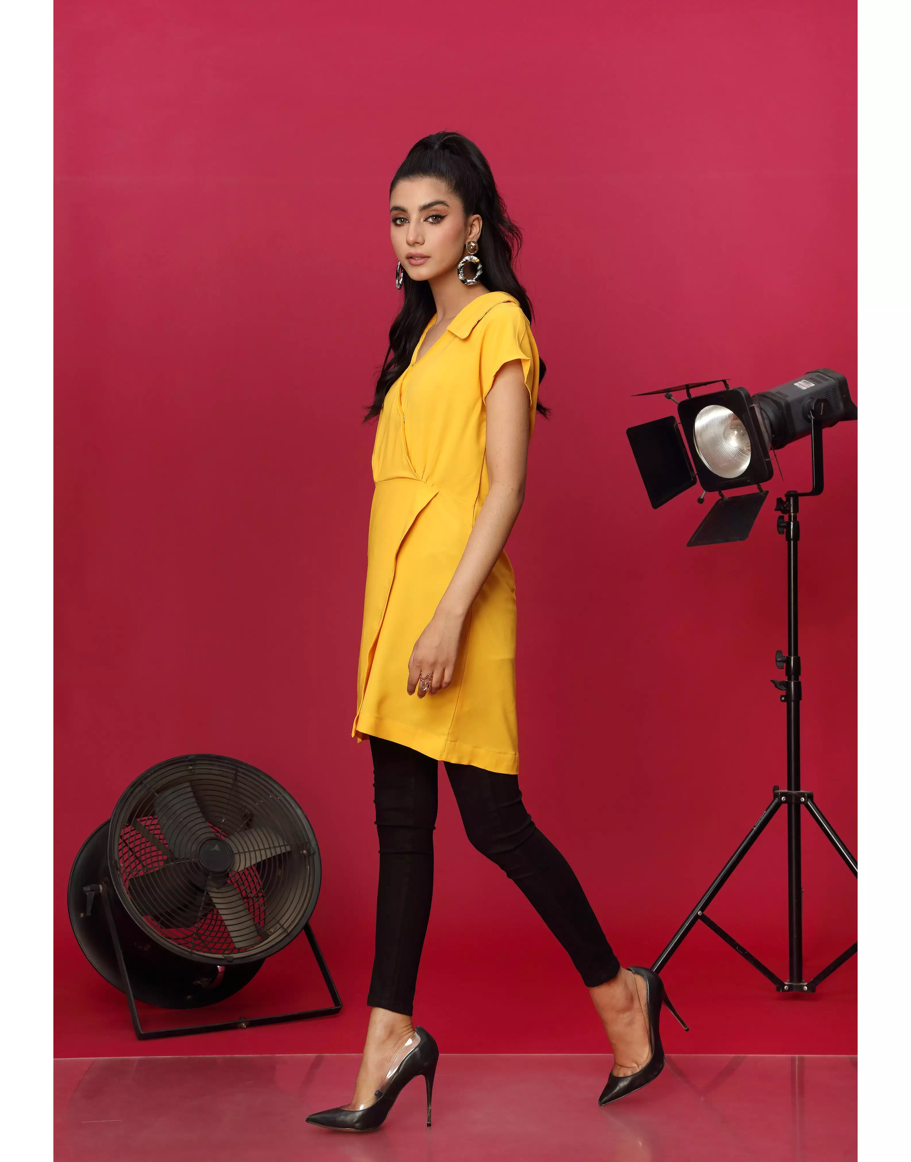 Collar Neck Long Top in Yellow