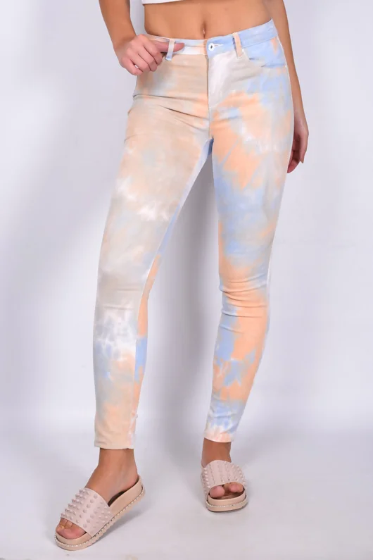 Coral Tie Dye 5 Pocket Skinny Jeans