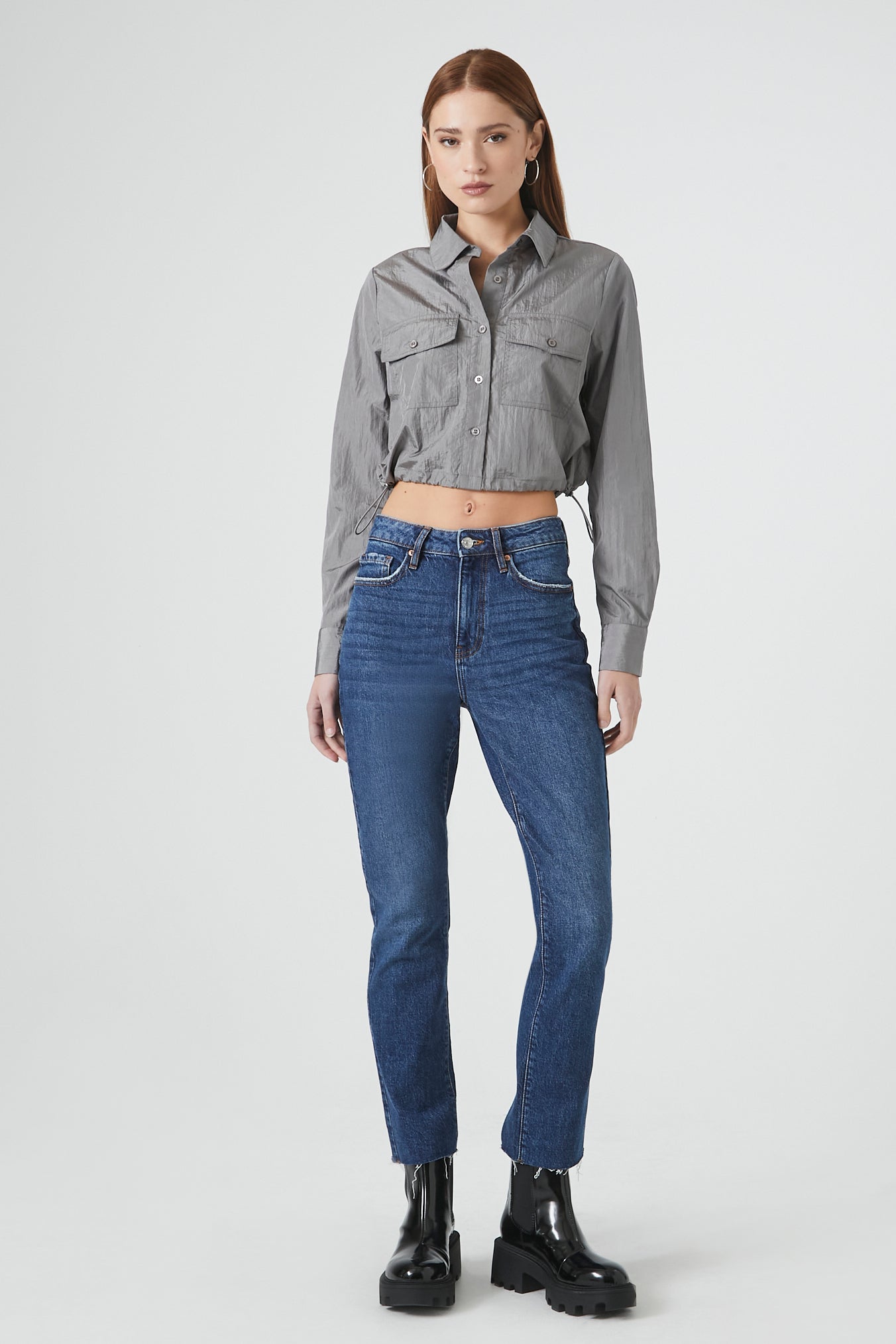 Cropped Toggle Drawstring Shirt