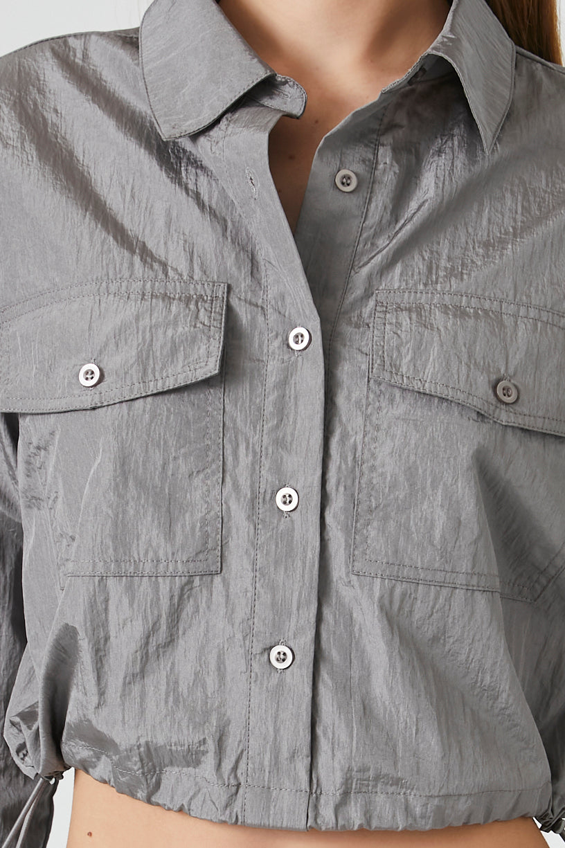 Cropped Toggle Drawstring Shirt