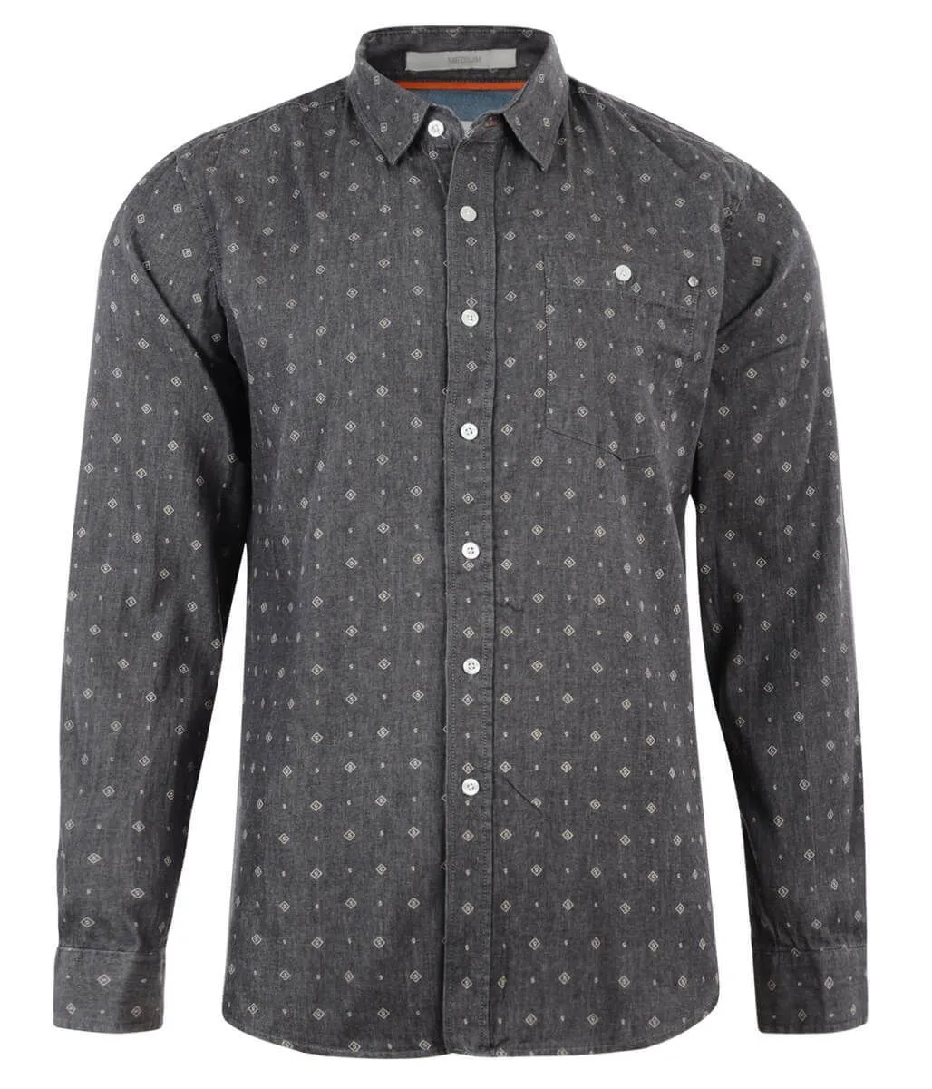 Crosshatch Printed Long Sleeve Shirt Forged Iron Grey