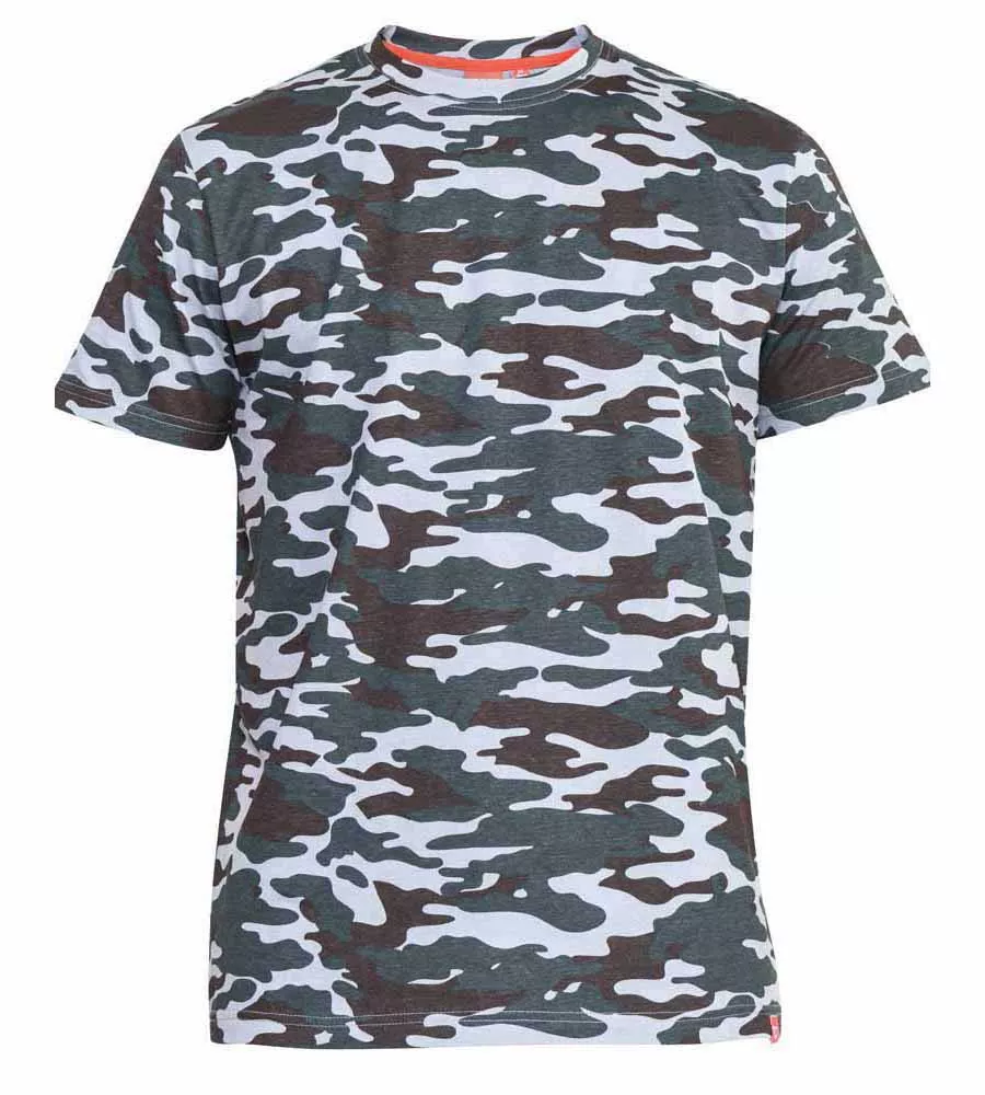 D555 Big Mens Storm Grey Camouflage Print T-Shirt (GASTON STORM)