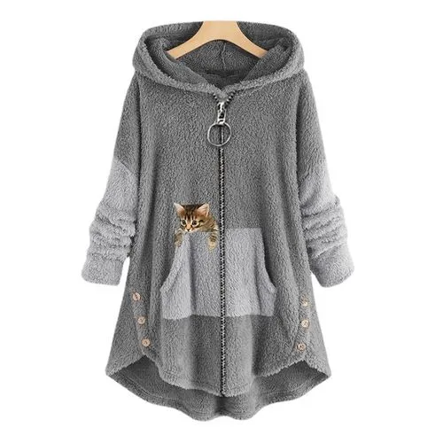 Fashion Cat Solid Color Cotton Blend Polyester Patchwork Coat Polar Fleece Coat