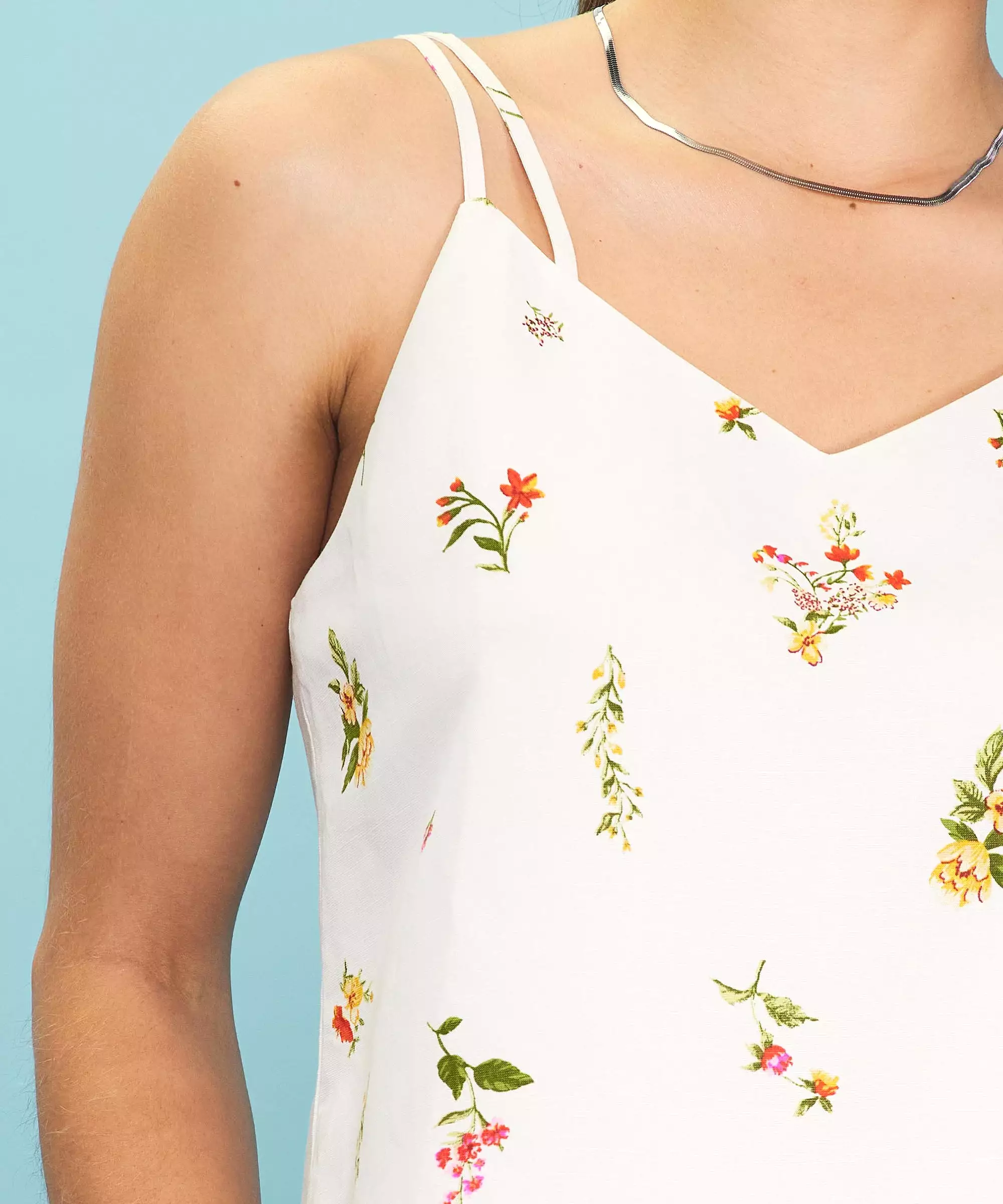 Floral Print Tank Top - Ivory/Red