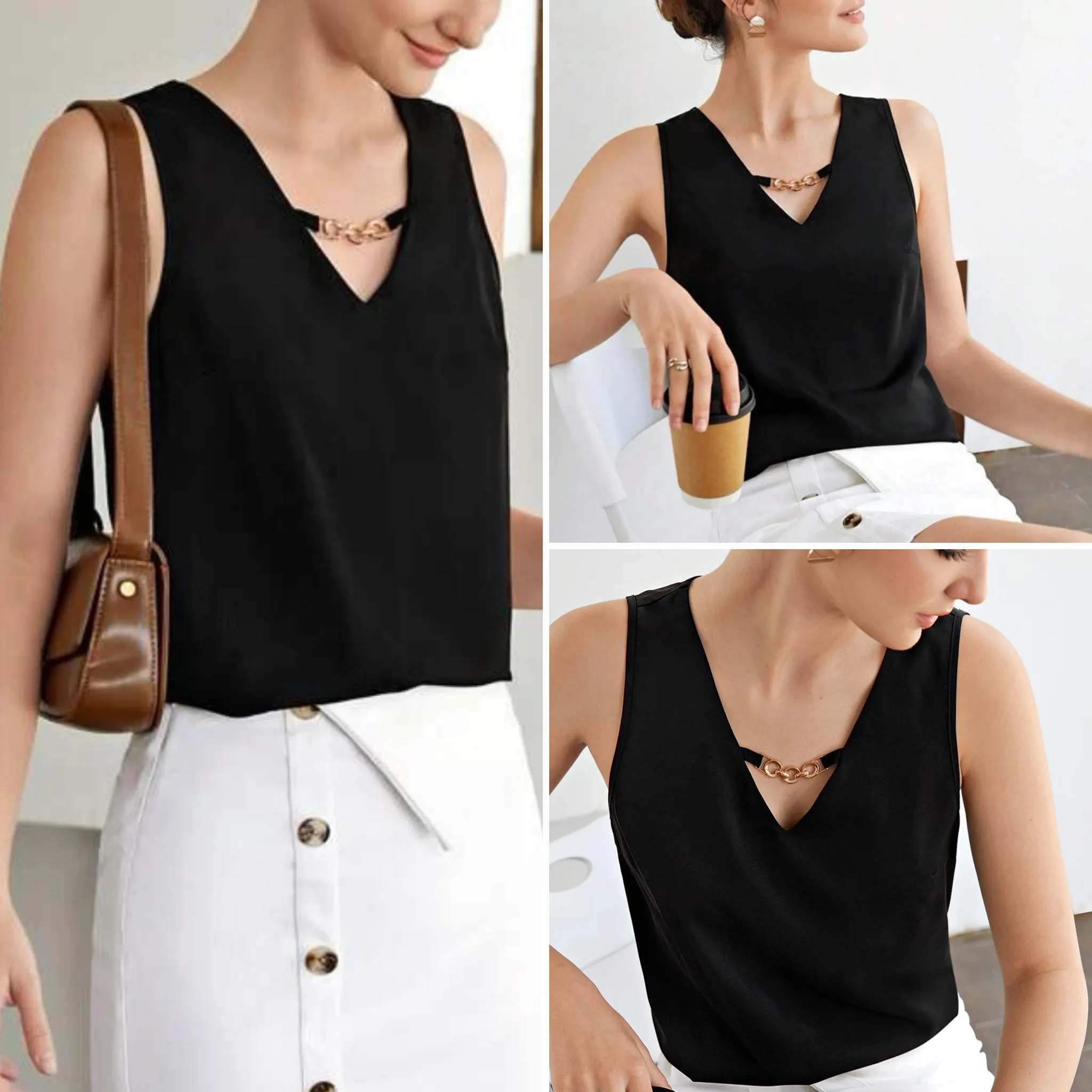 GBOSS Elegant Sleeveless Top w Chain