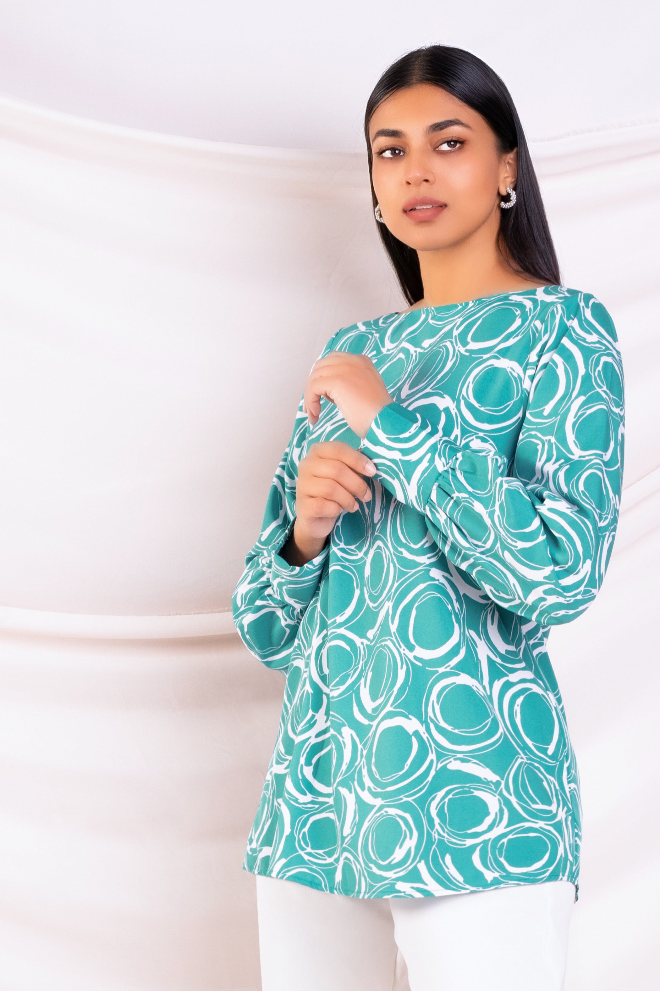 Green Printed Long Top