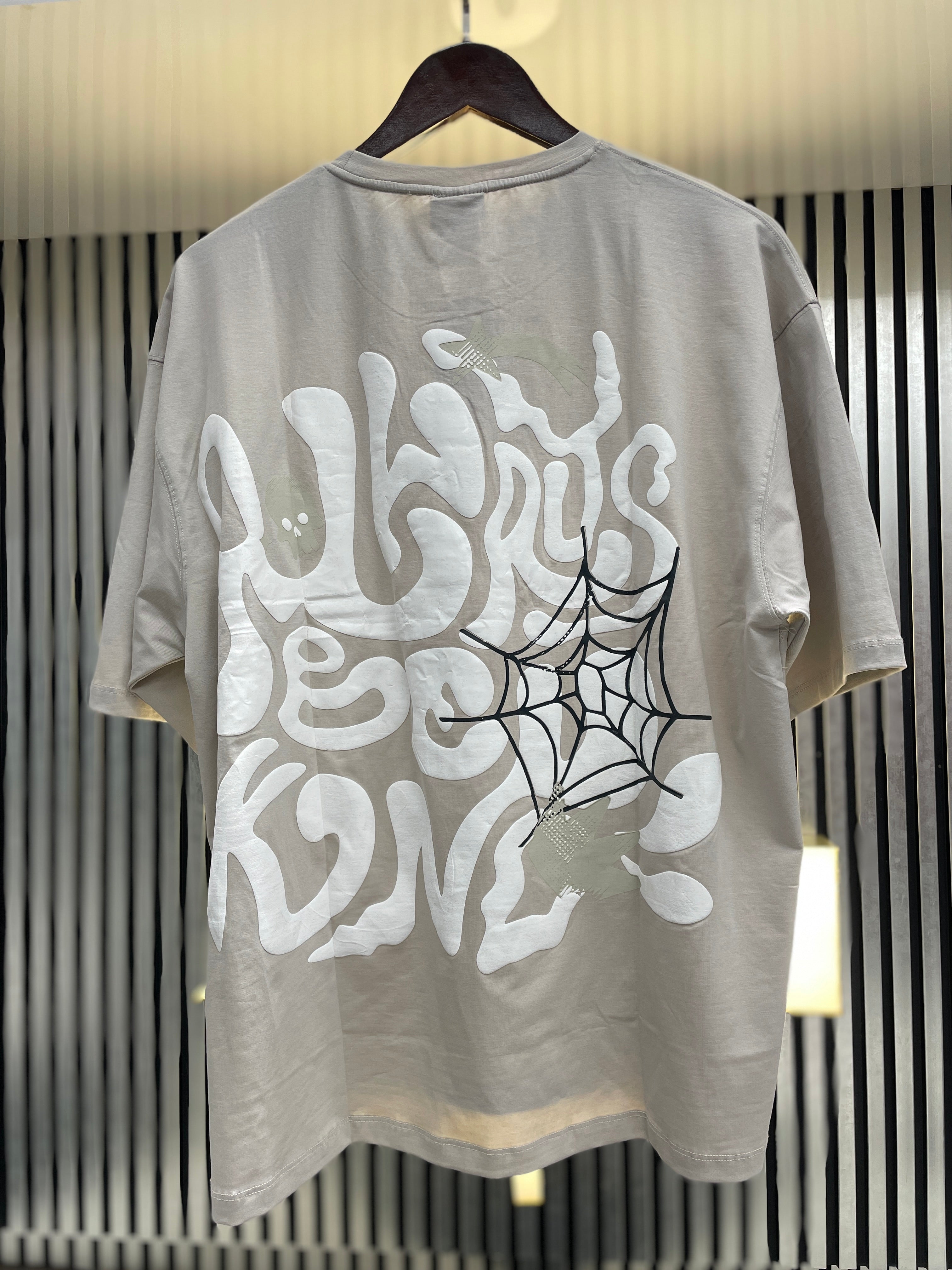 grey street style back printed drop shoulder t shirt