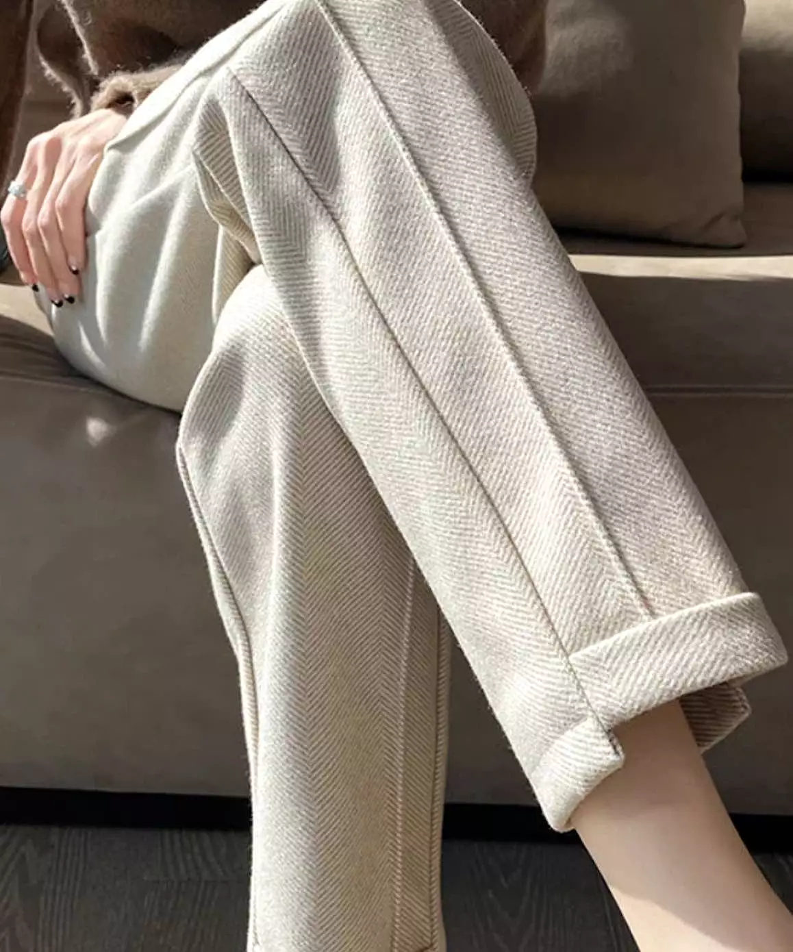 Herringbone Knit High Waist Ankle Trousers