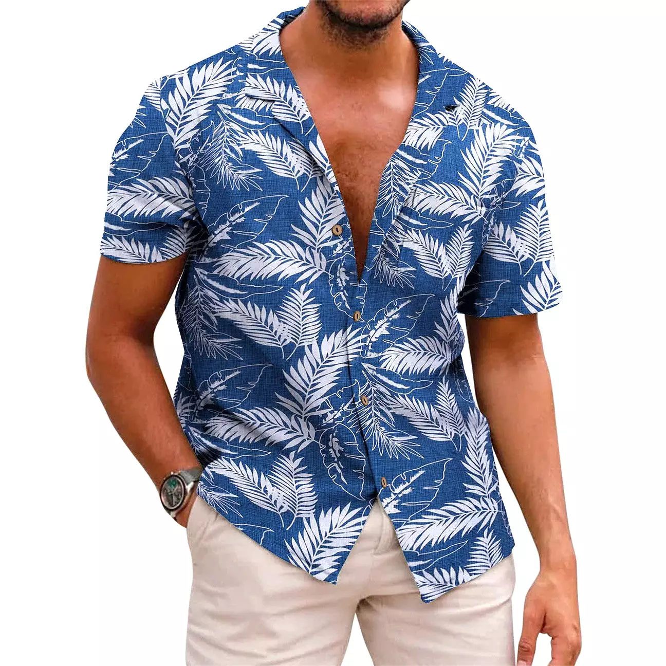 INSTOCK - Cross-border men's summer Hawaiian print short-sleeved