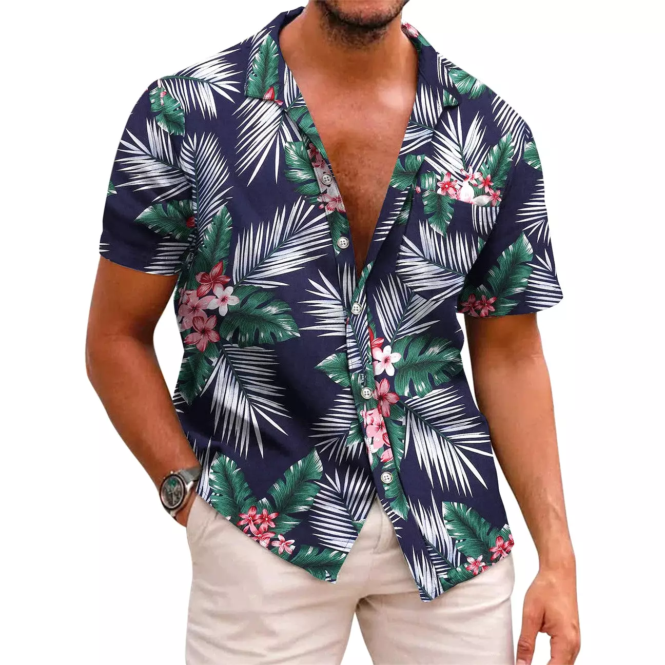 INSTOCK - Cross-border men's summer Hawaiian print short-sleeved