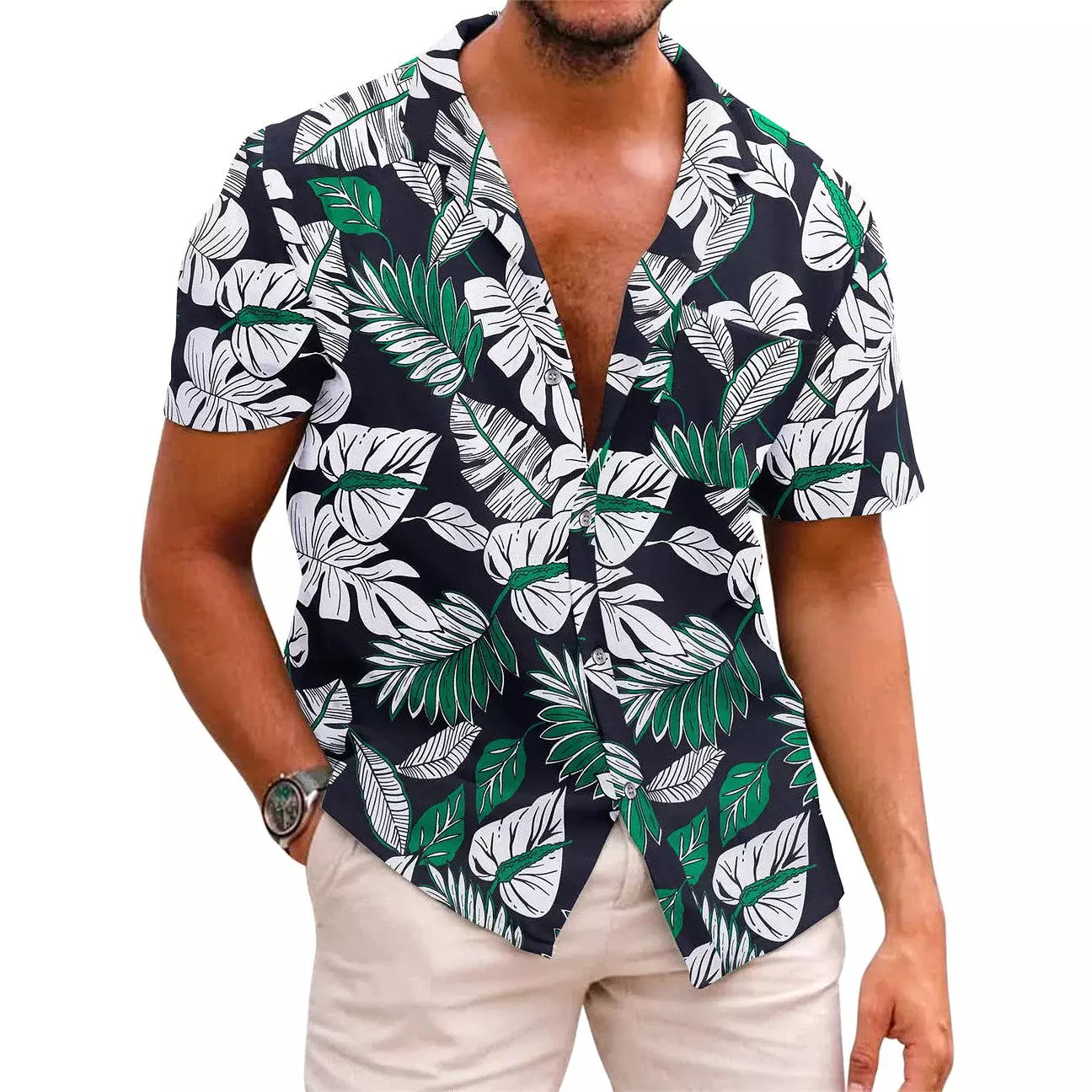 INSTOCK - Cross-border men's summer Hawaiian print short-sleeved