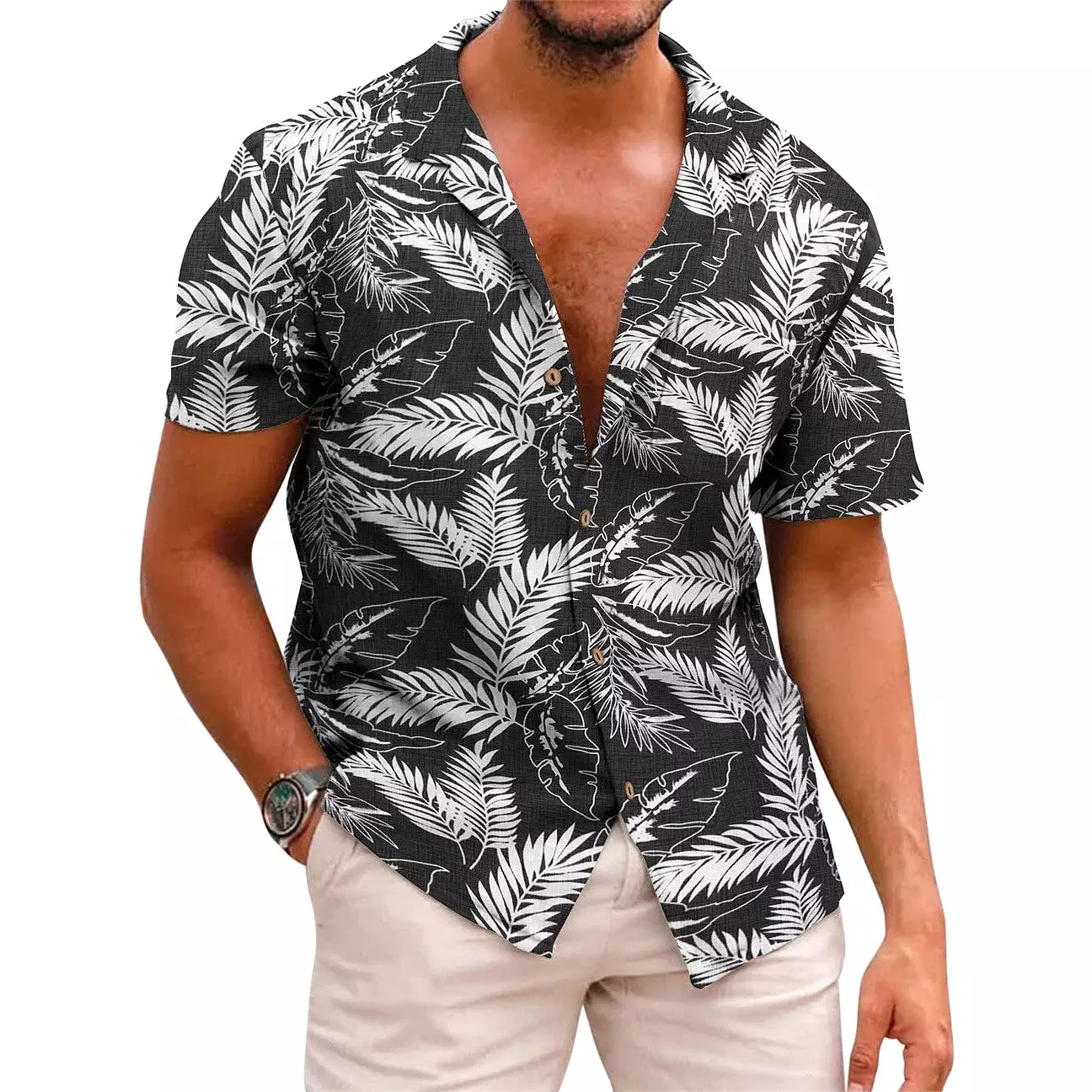 INSTOCK - Cross-border men's summer Hawaiian print short-sleeved