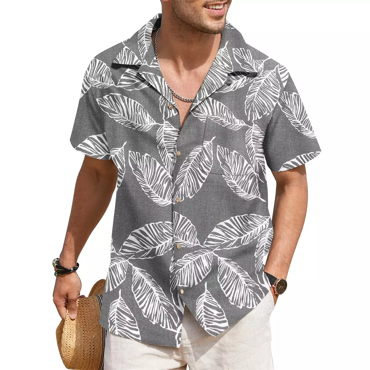 INSTOCK - Cross-border men's summer Hawaiian print short-sleeved