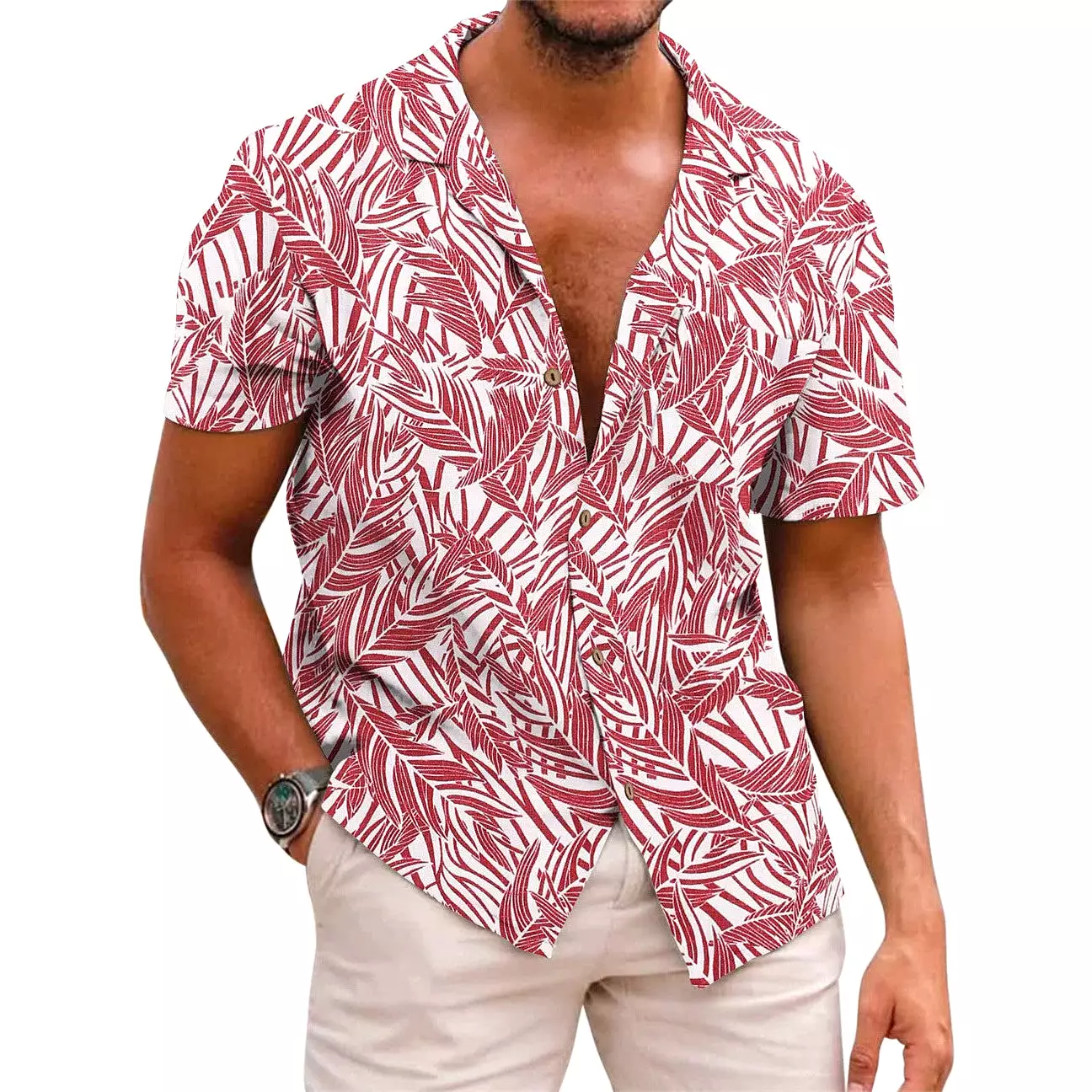 INSTOCK - Cross-border men's summer Hawaiian print short-sleeved