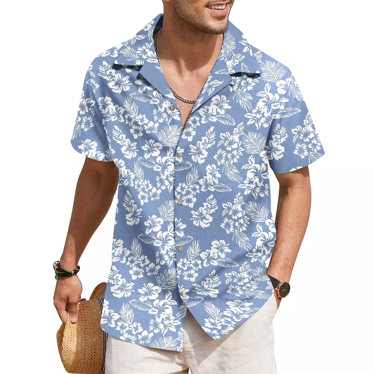 INSTOCK - Cross-border men's summer Hawaiian print short-sleeved