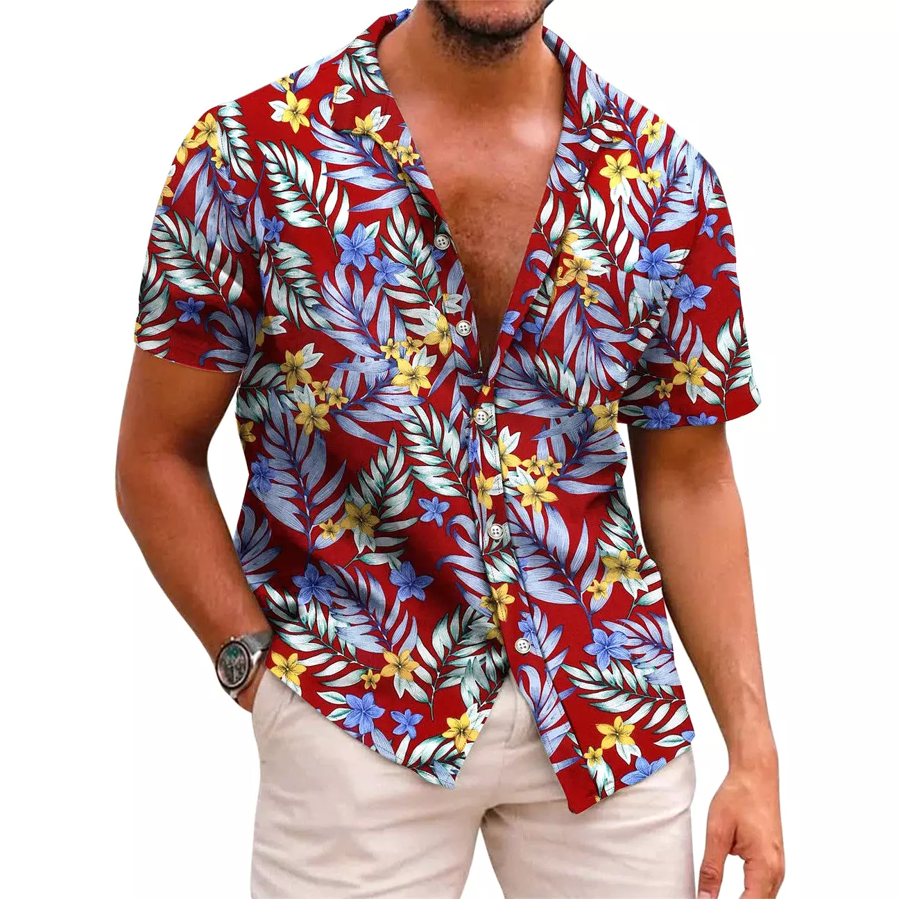 INSTOCK - Cross-border men's summer Hawaiian print short-sleeved